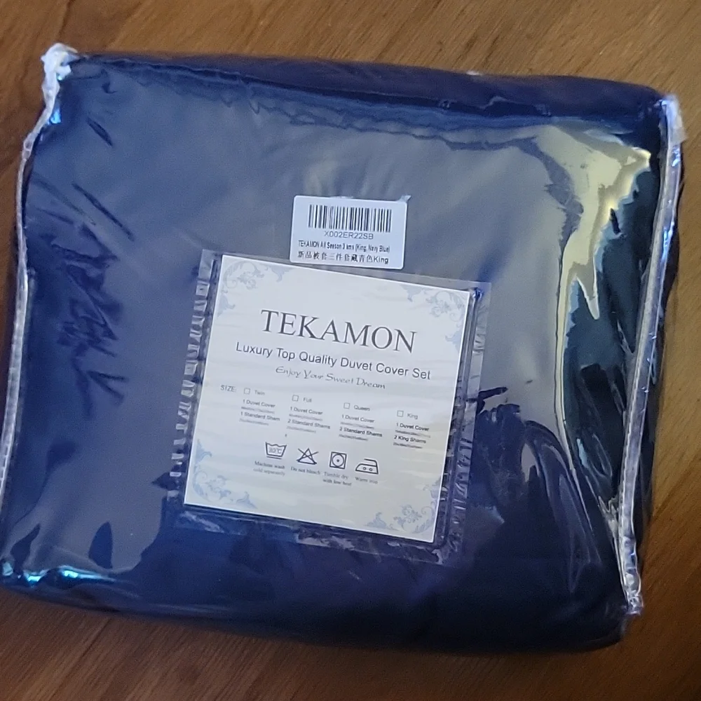 TEKAMON All Season King 3 pc Duvet Cover Set Navy blue premium microfiber New …